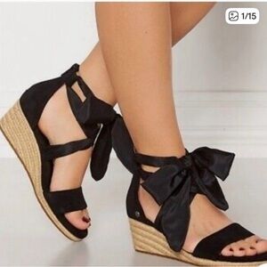 UGG Black Espadrille Wedge Sandals with Ankle Tie